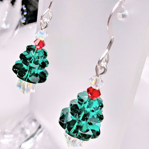Emerald Green Crystal Christmas Tree Earrings